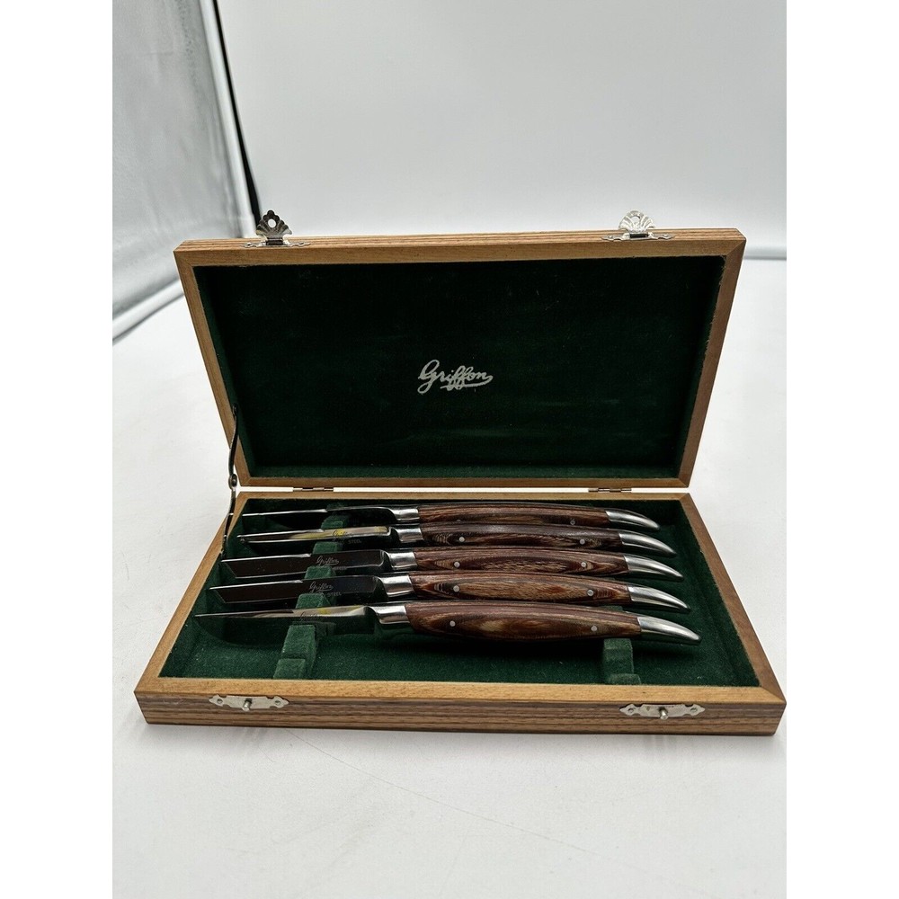 SET OF 5 GRIFFONS Partial Micro Serrated Steak Knives Stainless Still Japan Box
